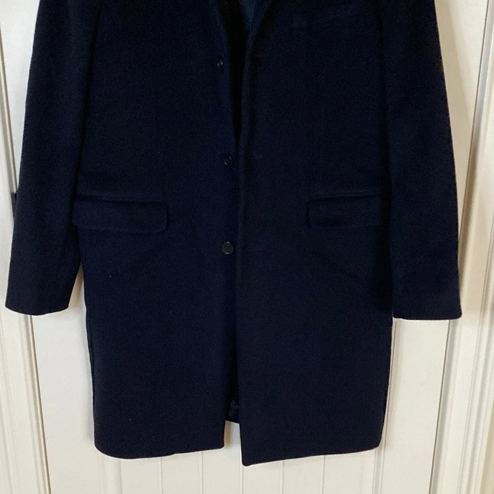 H&M Men's Wool Cashmere Classic Navy‎ Long Overcoat Size 46R Fully Lined
